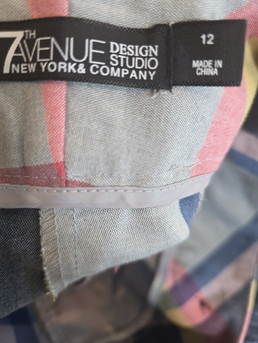 7th Avenue Design Studio New York And Company Plaid Pants. Blue, Pink, & Yellow - Picture 2 of 9